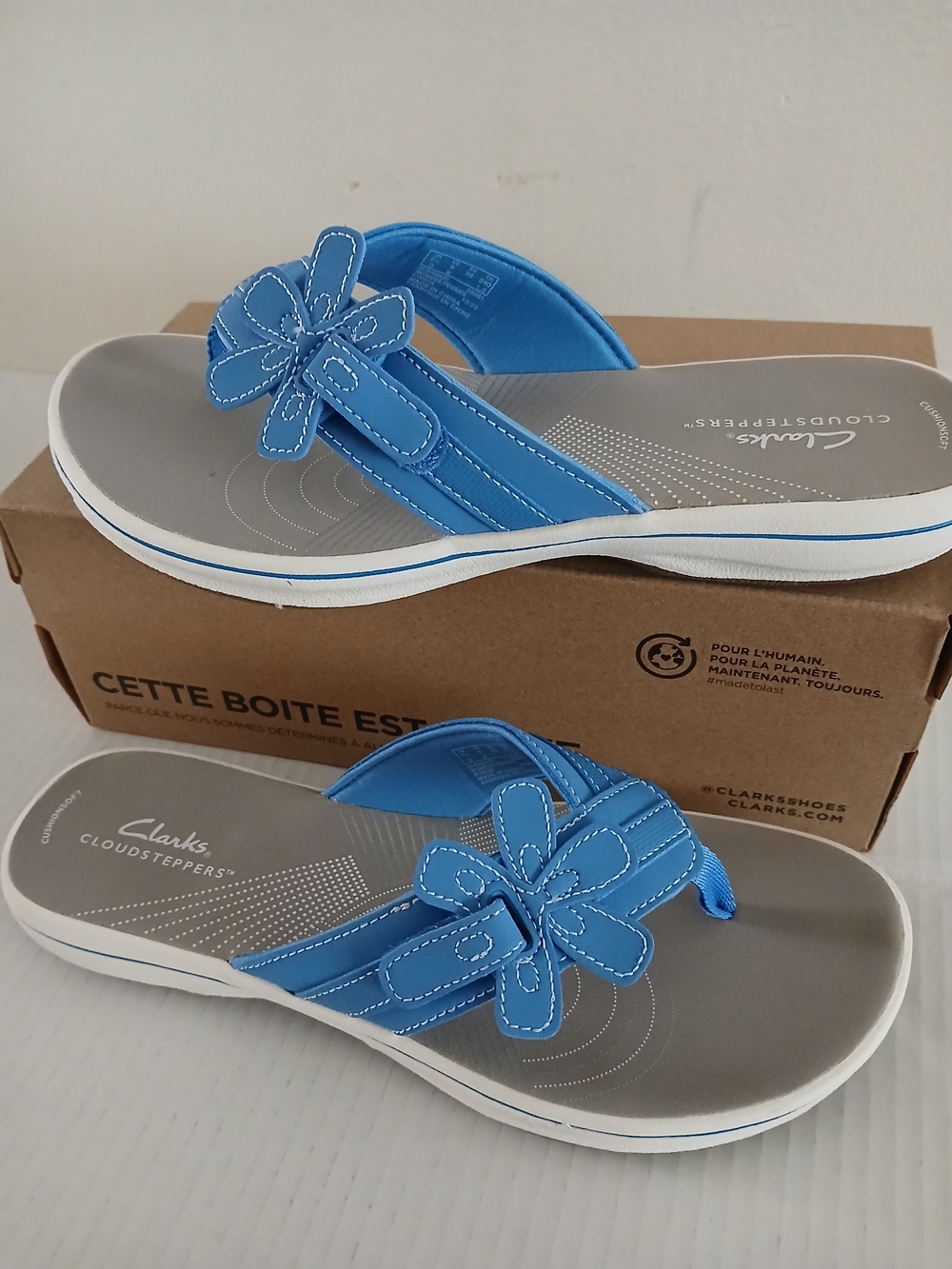 Clarks Women's Blue Cloudsteppers Floral Sandals Size 8M $35 - Picture 9 of 10